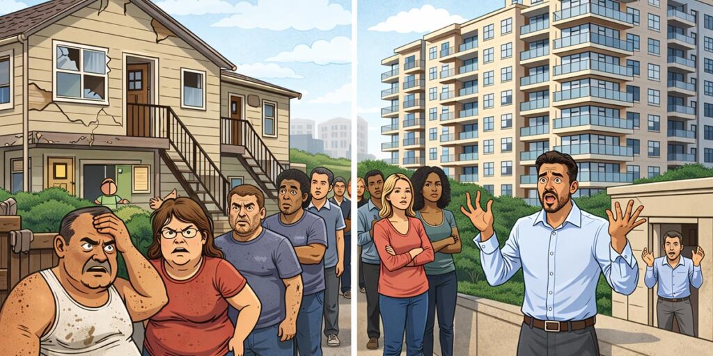 Illustration demonstrating the difference between a living space looking upgrade, and being upgraded